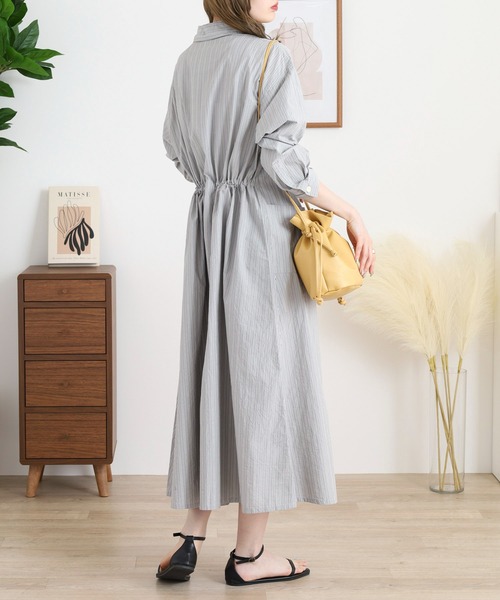 相談中です！完売 人気商品！春夏服♡ドライタッチクレリックストライプワンピース ストライプ シャーツワンピース 韓国ファッション[品番