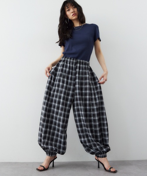 AALTO チェックパンツ size 36 トールサイズ アラベスク柄ニットパンツ【高身長インスタ