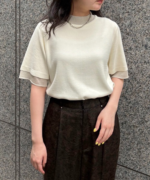 &g'aime（アンジェム）の「【&g'aime】ラメレイヤードニット　Glitter Layer Knit（ニット/セーター・レディース・ホワイト/ブラック/チャコールグレー・FREE）」の5枚目の写真