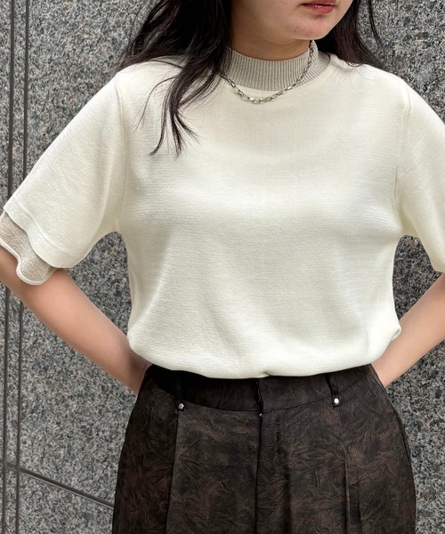 &g'aime（アンジェム）の「【&g'aime】ラメレイヤードニット　Glitter Layer Knit（ニット/セーター・レディース・ホワイト/ブラック/チャコールグレー・FREE）」の4枚目の写真