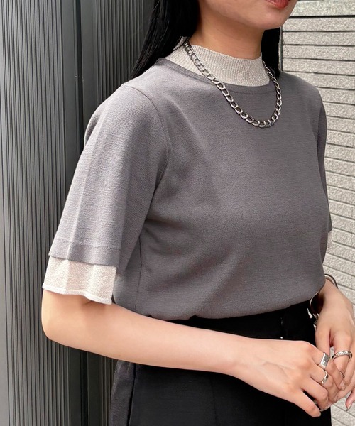 &g'aime（アンジェム）の「【&g'aime】ラメレイヤードニット　Glitter Layer Knit（ニット/セーター・レディース・ホワイト/ブラック/チャコールグレー・FREE）」の18枚目の写真