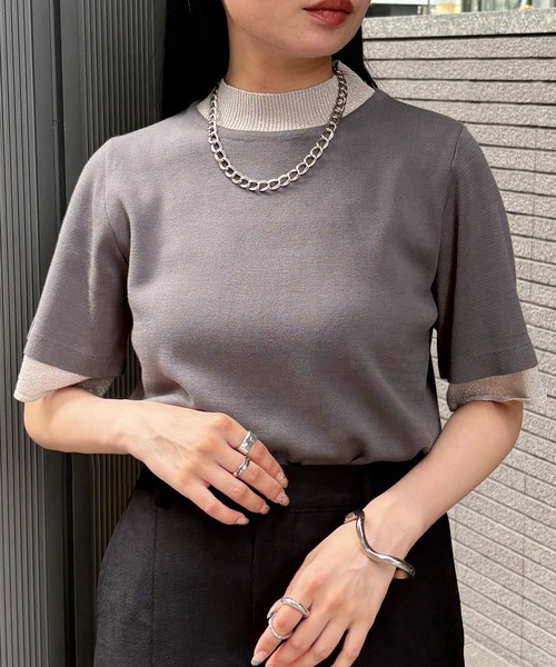 &g'aime（アンジェム）の「【&g'aime】ラメレイヤードニット　Glitter Layer Knit（ニット/セーター・レディース・ホワイト/ブラック/チャコールグレー・FREE）」の15枚目の写真