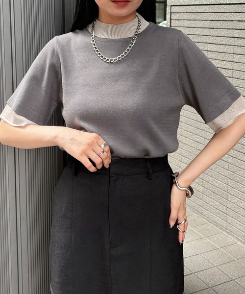 &g'aime（アンジェム）の「【&g'aime】ラメレイヤードニット　Glitter Layer Knit（ニット/セーター・レディース・ホワイト/ブラック/チャコールグレー・FREE）」の16枚目の写真