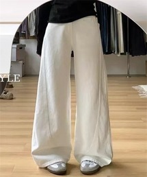 ゆったりサイズ切替ワイドデニムパンツ