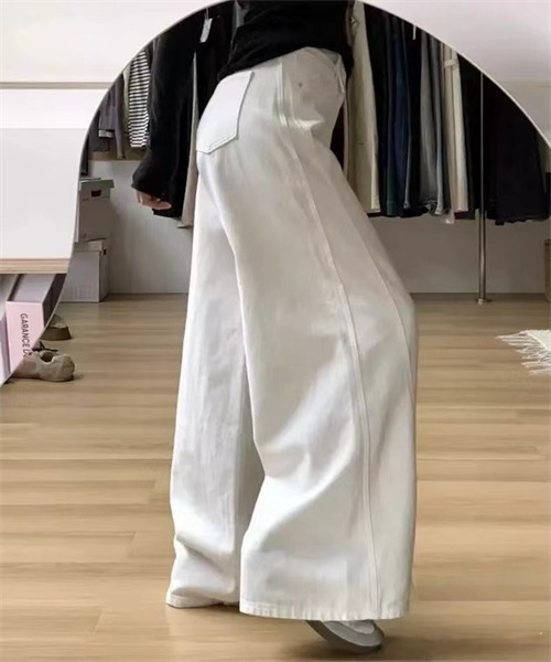 Dream garden(ドリームガーデン)の「ゆったりサイズ切替ワイドデニムパンツ(デニムパンツ・レディース・オフホワイト・S/L/XL/XS/3XL/4XL/2XL/M)」の9枚目の写真