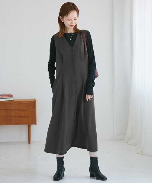 ROPE' PICNIC（ロペピクニック）の「ウエストタックジャンパースカート（ジャンパースカート・レディース・ネイビー/ライトグレー/ベージュ系その他2/ブラック系その他/グレー・FREE）」の2枚目の写真