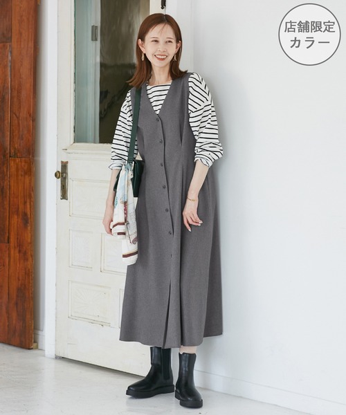 ROPE' PICNIC（ロペピクニック）の「ウエストタックジャンパースカート（ジャンパースカート・レディース・ネイビー/ライトグレー/ベージュ系その他2/ブラック系その他/グレー・FREE）」の4枚目の写真