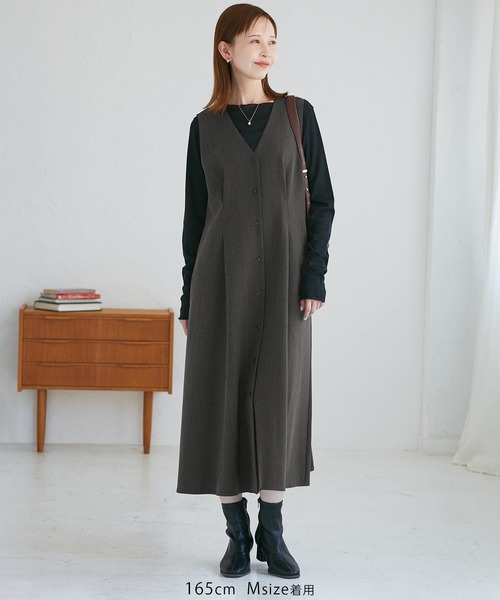 ROPE' PICNIC（ロペピクニック）の「ウエストタックジャンパースカート（ジャンパースカート・レディース・ネイビー/ライトグレー/ベージュ系その他2/ブラック系その他/グレー・FREE）」の12枚目の写真