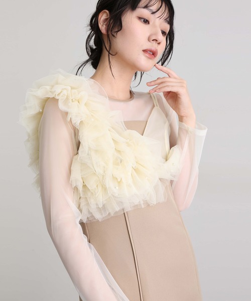 ANDRESD ミモレ丈&袖ありフォーマルフリルパールビスチェ2点セット セール】ミモレ丈&袖ありフォーマルフリルパールビスチェ2点セットI