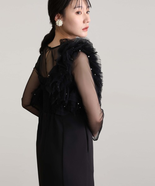 ANDRESD ミモレ丈&袖ありフォーマルフリルパールビスチェ2点セット セール】ミモレ丈&袖ありフォーマルフリルパールビスチェ2点セットI