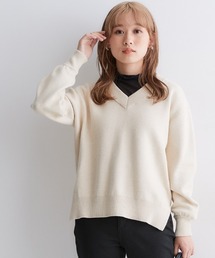 小さいサイズ スウェットライクVネックニット 低身長さん・小柄女性