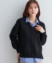 小さいサイズ スウェットライクVネックニット 低身長さん・小柄女性