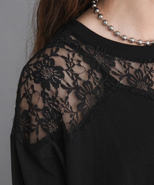 bohmal（ボマール）の「レースドッキングオーバーサイズロンT（Tシャツ/カットソー・レディース・ブラック/ホワイト/ライム・FREE）」の5枚目の写真