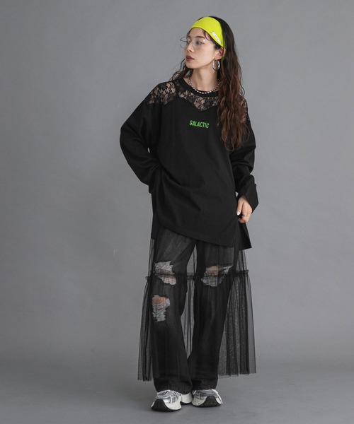 bohmal（ボマール）の「レースドッキングオーバーサイズロンT（Tシャツ/カットソー・レディース・ブラック/ホワイト/ライム・FREE）」の17枚目の写真