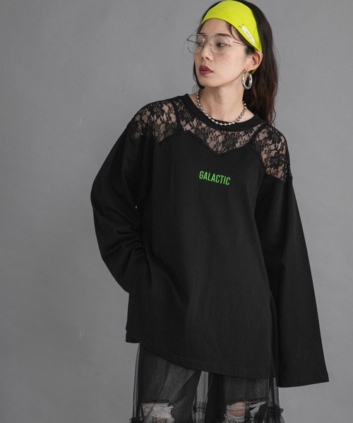 bohmal（ボマール）の「レースドッキングオーバーサイズロンT（Tシャツ/カットソー・レディース・ブラック/ホワイト/ライム・FREE）」の16枚目の写真