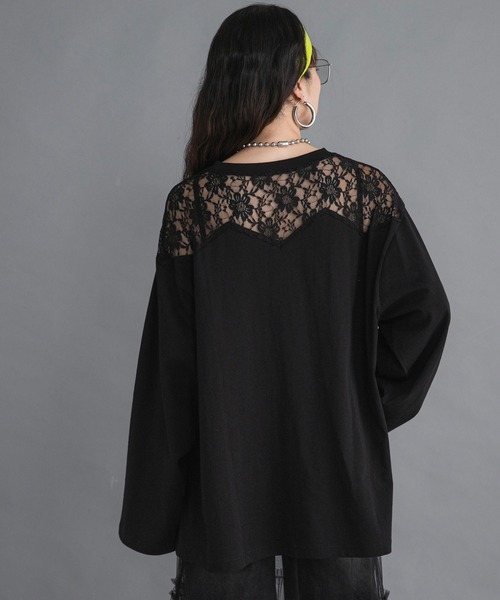 bohmal（ボマール）の「レースドッキングオーバーサイズロンT（Tシャツ/カットソー・レディース・ブラック/ホワイト/ライム・FREE）」の13枚目の写真