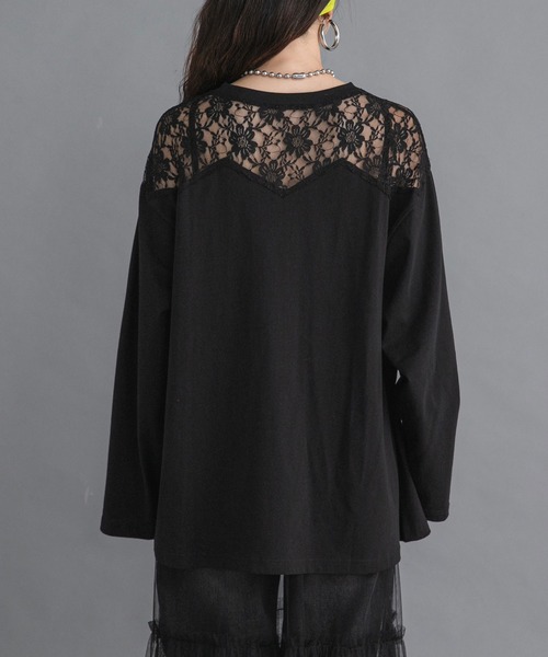 bohmal（ボマール）の「レースドッキングオーバーサイズロンT（Tシャツ/カットソー・レディース・ブラック/ホワイト/ライム・FREE）」の9枚目の写真