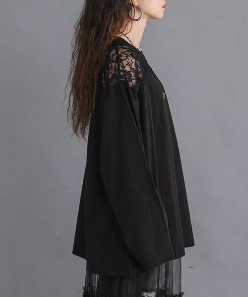 bohmal（ボマール）の「レースドッキングオーバーサイズロンT（Tシャツ/カットソー・レディース・ブラック/ホワイト/ライム・FREE）」の8枚目の写真