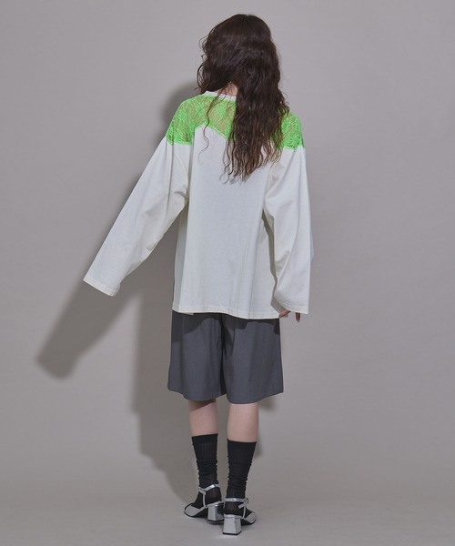 bohmal（ボマール）の「レースドッキングオーバーサイズロンT（Tシャツ/カットソー・レディース・ブラック/ホワイト/ライム・FREE）」の21枚目の写真