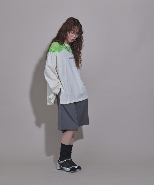 bohmal（ボマール）の「レースドッキングオーバーサイズロンT（Tシャツ/カットソー・レディース・ブラック/ホワイト/ライム・FREE）」の18枚目の写真