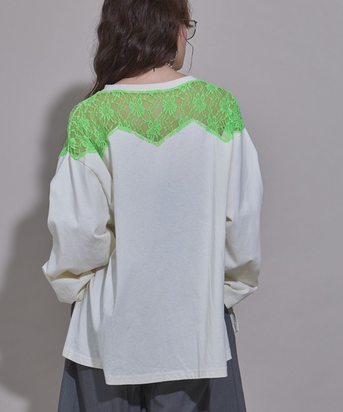 bohmal（ボマール）の「レースドッキングオーバーサイズロンT（Tシャツ/カットソー・レディース・ブラック/ホワイト/ライム・FREE）」の20枚目の写真