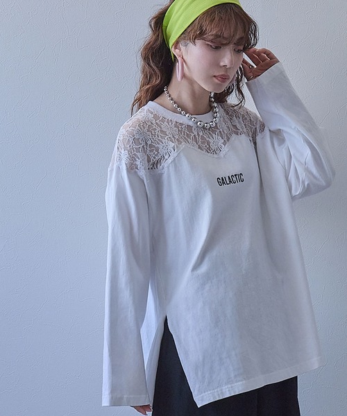 bohmal（ボマール）の「レースドッキングオーバーサイズロンT（Tシャツ/カットソー・レディース・ブラック/ホワイト/ライム・FREE）」の22枚目の写真