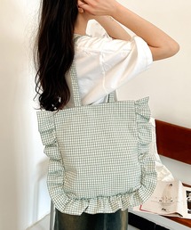 No.D520 グリーンベージュ⭐【L】3段フリルチューリップバッグ⭐ Tube Basket frill × Fake Leather E.GREEN