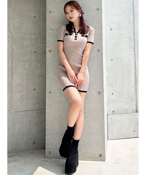 RESEXXY（リゼクシー）の「ゴールドボタンバイカラーニットポロワンピース（ワンピース・レディース・ピンク/ブラック/ベージュ・FREE）」の17枚目の写真