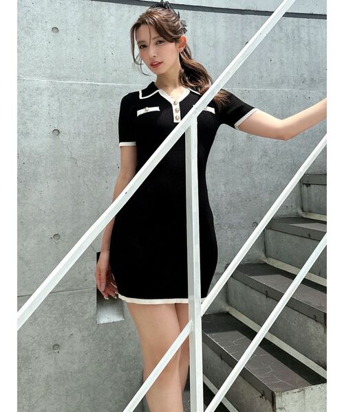 RESEXXY（リゼクシー）の「ゴールドボタンバイカラーニットポロワンピース（ワンピース・レディース・ピンク/ブラック/ベージュ・FREE）」の14枚目の写真