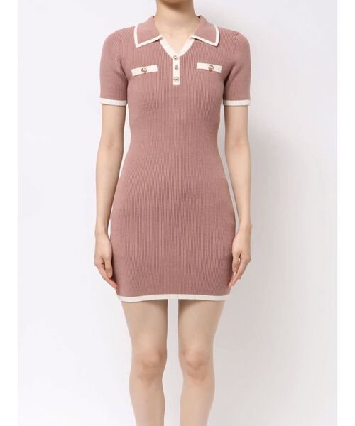 RESEXXY（リゼクシー）の「ゴールドボタンバイカラーニットポロワンピース（ワンピース・レディース・ピンク/ブラック/ベージュ・FREE）」の7枚目の写真