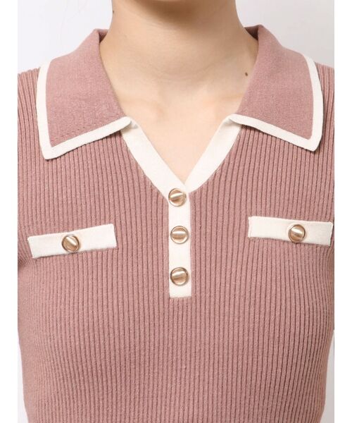 RESEXXY（リゼクシー）の「ゴールドボタンバイカラーニットポロワンピース（ワンピース・レディース・ピンク/ブラック/ベージュ・FREE）」の4枚目の写真