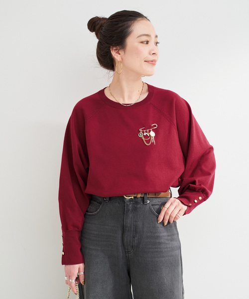 手洗い可 / チェーンブローチ付きニットプルオーバー（ニット/セーター