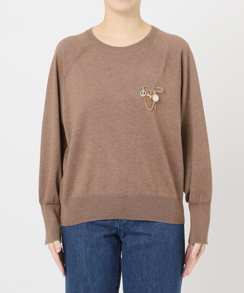 セール】手洗い可 / チェーンブローチ付きニットプルオーバー（ニット