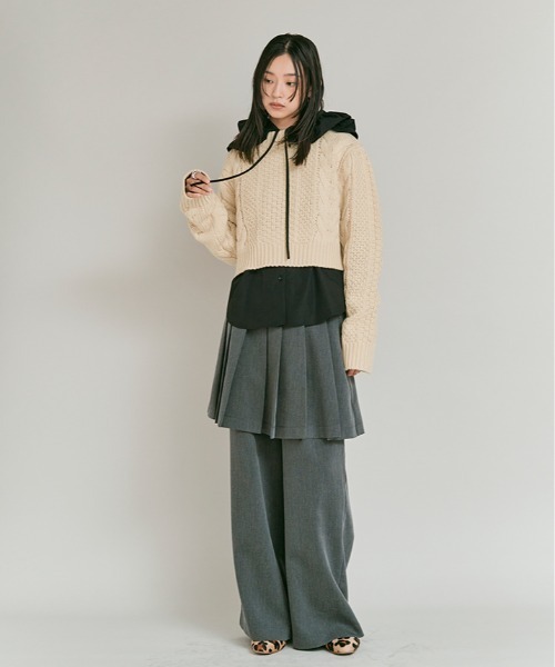 W:Huku(フーク)の「ウール ショート丈 ケーブル ニット セーター / Wool-Blend Short Length Cable Knit Sweater(ニット/セーター・レディース・ブラウン/アイボリー/チャコール・FREE)」の16枚目の写真
