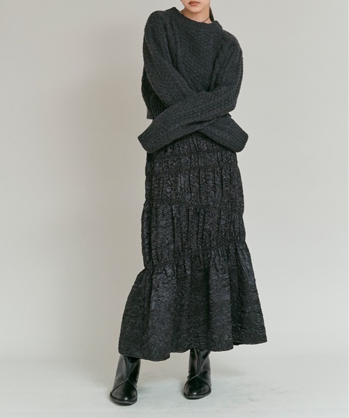 W:Huku(フーク)の「ウール ショート丈 ケーブル ニット セーター / Wool-Blend Short Length Cable Knit Sweater(ニット/セーター・レディース・ブラウン/アイボリー/チャコール・FREE)」の18枚目の写真
