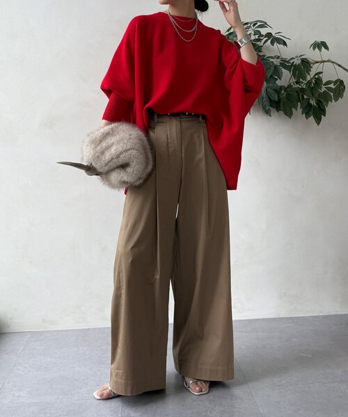 DouDou(ドゥドゥ)の「【WEB限定】ポンチョニット(ニット/セーター・レディース・レッド/ブラック/オフホワイト/グレー・FREE)」の8枚目の写真