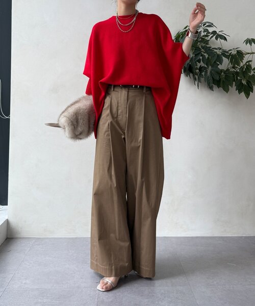 DouDou(ドゥドゥ)の「【WEB限定】ポンチョニット(ニット/セーター・レディース・レッド/ブラック/オフホワイト/グレー・FREE)」の9枚目の写真