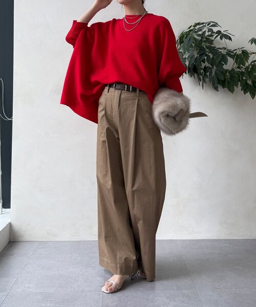 DouDou(ドゥドゥ)の「【WEB限定】ポンチョニット(ニット/セーター・レディース・レッド/ブラック/オフホワイト/グレー・FREE)」の10枚目の写真