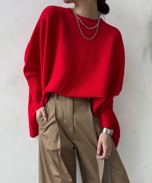 DouDou(ドゥドゥ)の「【WEB限定】ポンチョニット(ニット/セーター・レディース・レッド/ブラック/オフホワイト/グレー・FREE)」の13枚目の写真