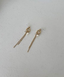 2連チェーン パール ビジュー スウィング イヤリング