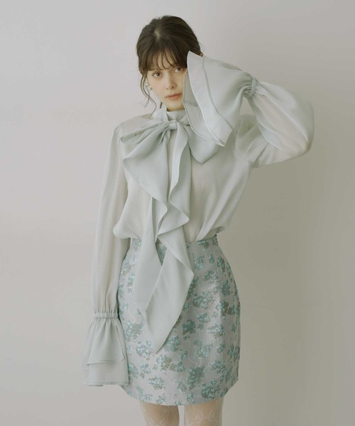 VIOLETTA（ヴィオレッタ）の「【HEIREN】ジャガードミニコクーンスカート（スカート・レディース・ブラック/ブルー・M/S）」の12枚目の写真