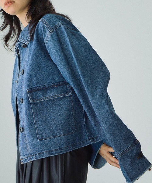 VICKY（ビッキー）の「フラップポケットショートデニムブルゾン≪手洗い可能≫（ブルゾン・レディース・ブルー/ネイビー・M）」の2枚目の写真