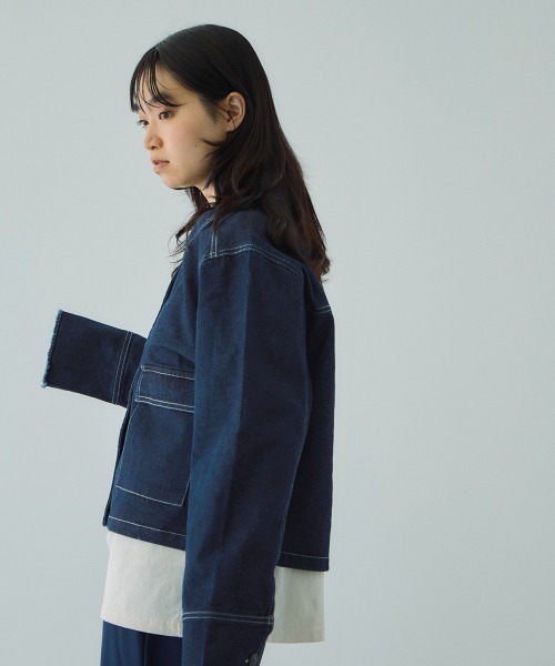 VICKY（ビッキー）の「フラップポケットショートデニムブルゾン≪手洗い可能≫（ブルゾン・レディース・ブルー/ネイビー・M）」の12枚目の写真
