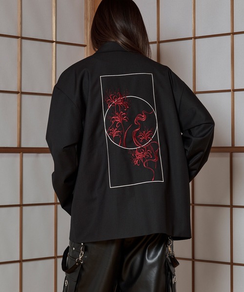 &ellecy 彼岸花柄 フェイクレザージャケット アンドエルシー &ellecy 彼岸花柄 フェイクレザージャケット