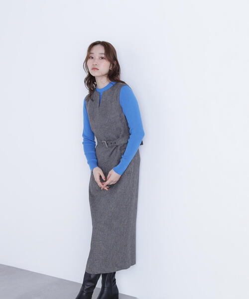 NATURAL BEAUTY BASIC（ナチュラルビューティーベーシック）の「◇キーネックベルテッドジャンスカ（ジャンパースカート・レディース・ブラック系その他/ベージュ系その他・SMALL/MEDIUM/P/S）」の4枚目の写真