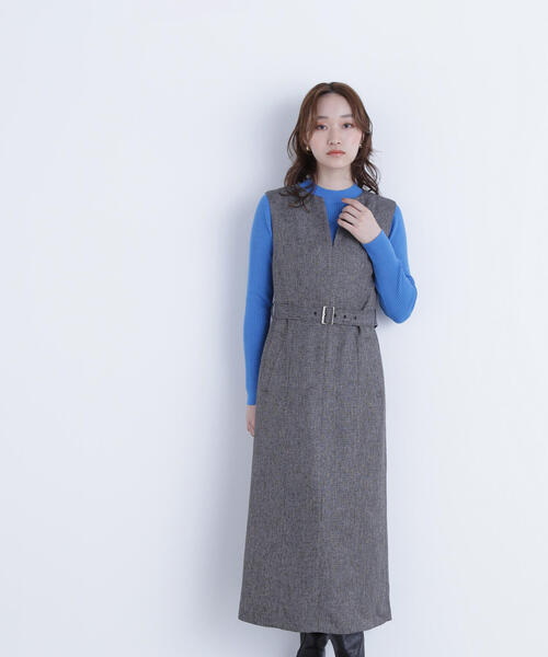 NATURAL BEAUTY BASIC（ナチュラルビューティーベーシック）の「◇キーネックベルテッドジャンスカ（ジャンパースカート・レディース・ブラック系その他/ベージュ系その他・SMALL/MEDIUM/P/S）」の6枚目の写真