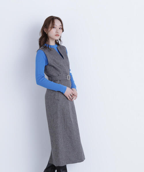 NATURAL BEAUTY BASIC（ナチュラルビューティーベーシック）の「◇キーネックベルテッドジャンスカ（ジャンパースカート・レディース・ブラック系その他/ベージュ系その他・SMALL/MEDIUM/P/S）」の7枚目の写真