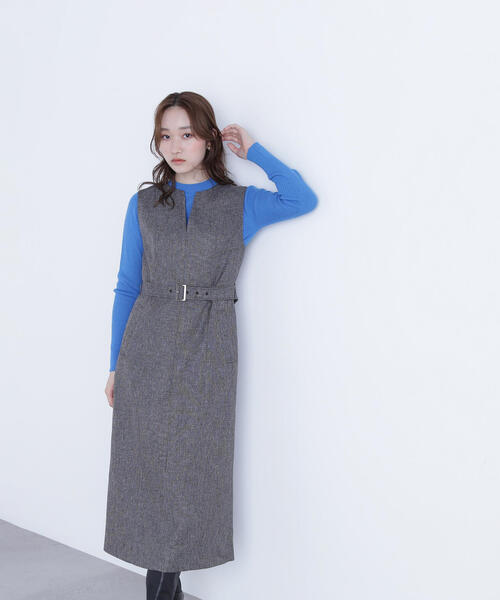 NATURAL BEAUTY BASIC（ナチュラルビューティーベーシック）の「◇キーネックベルテッドジャンスカ（ジャンパースカート・レディース・ブラック系その他/ベージュ系その他・SMALL/MEDIUM/P/S）」の2枚目の写真