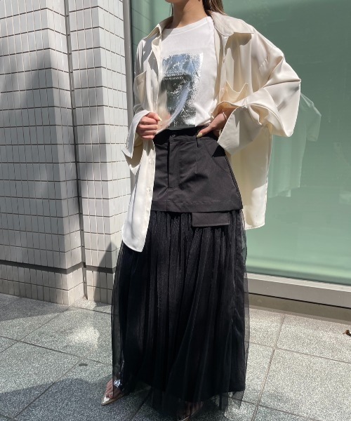 AIC.(エーアイシー)の「2WAYチュールレイヤードロングスカート(スカート・レディース・ブラック・FREE)」の5枚目の写真