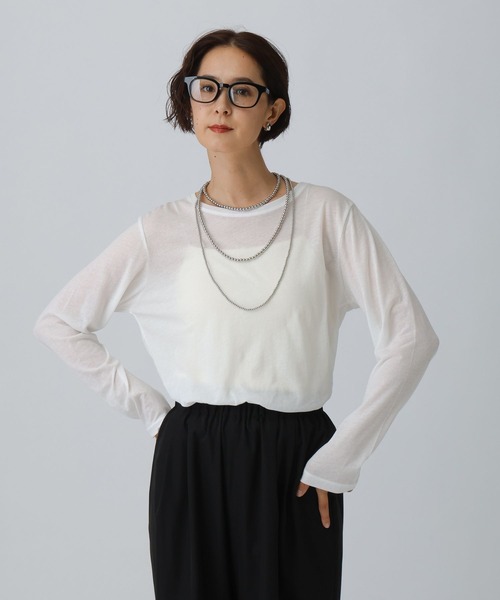 LEPSIM(レプシィム)の「シアーメランジ長袖T 582469(Tシャツ/カットソー・レディース・ブラウン/ピンク/オフホワイト/ブラック・FREE)」の2枚目の写真